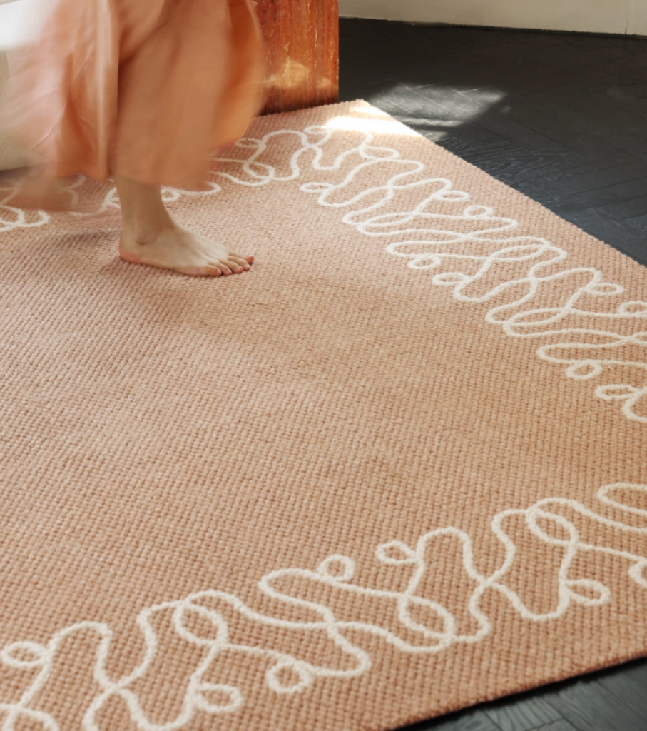 Butterfly Wool Rug – Handwoven Modern Area Rug with Decorative Border