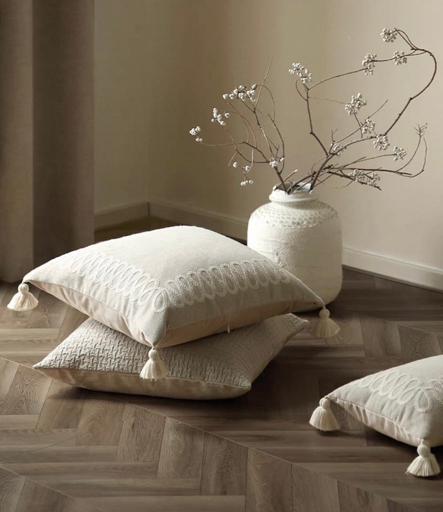 Nina Cushion – Handcrafted Knit Pillow with Tassels