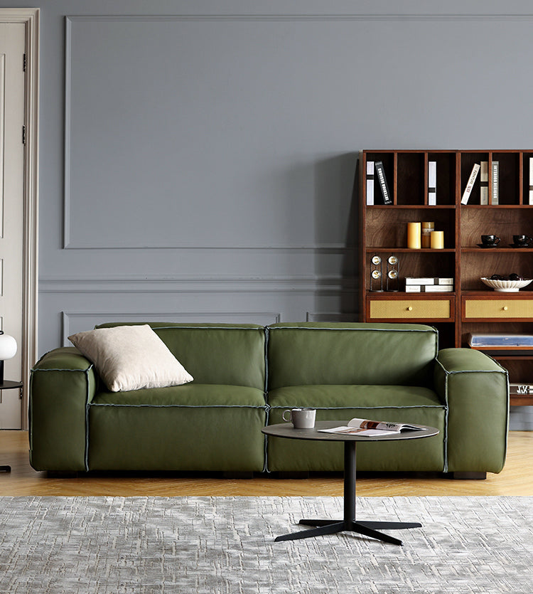 Muse Olive Green Leather Sofa