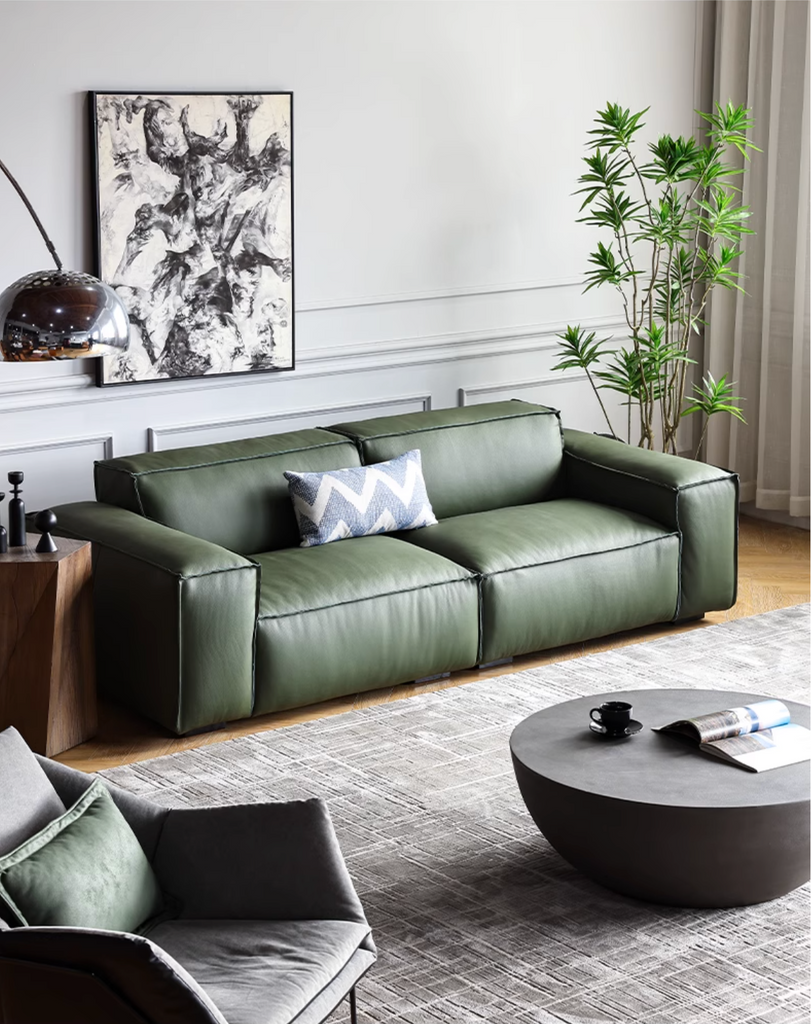 Muse Olive Green Leather Sofa