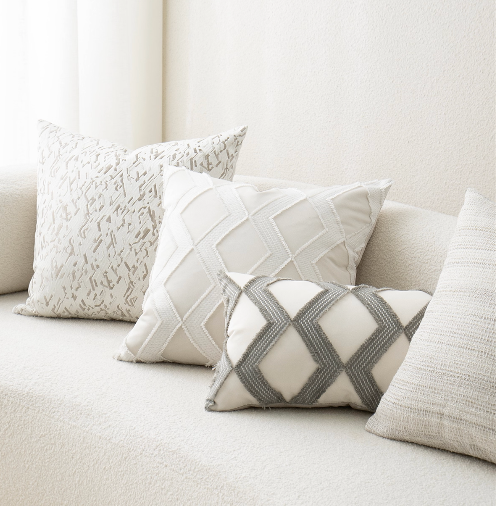 Modern Diamond Lumbar Cushion – Grey & Ivory